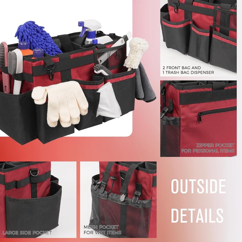 SCAVATA Wearable Cleaning Caddy, Cleaning Caddy Supplies Organizer with Handle & Shoulder Straps for Housekeepers, Under Sink & Car Cleaning Tool Organizers Bag with 4 Foldable Divider (Wine) - Image 3